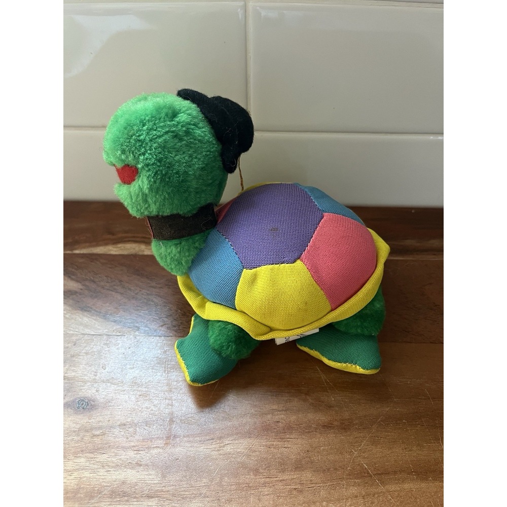 Vintage ACE Novelty Green Turtle Plush Colorful Patchwork Shell Carnival Prize